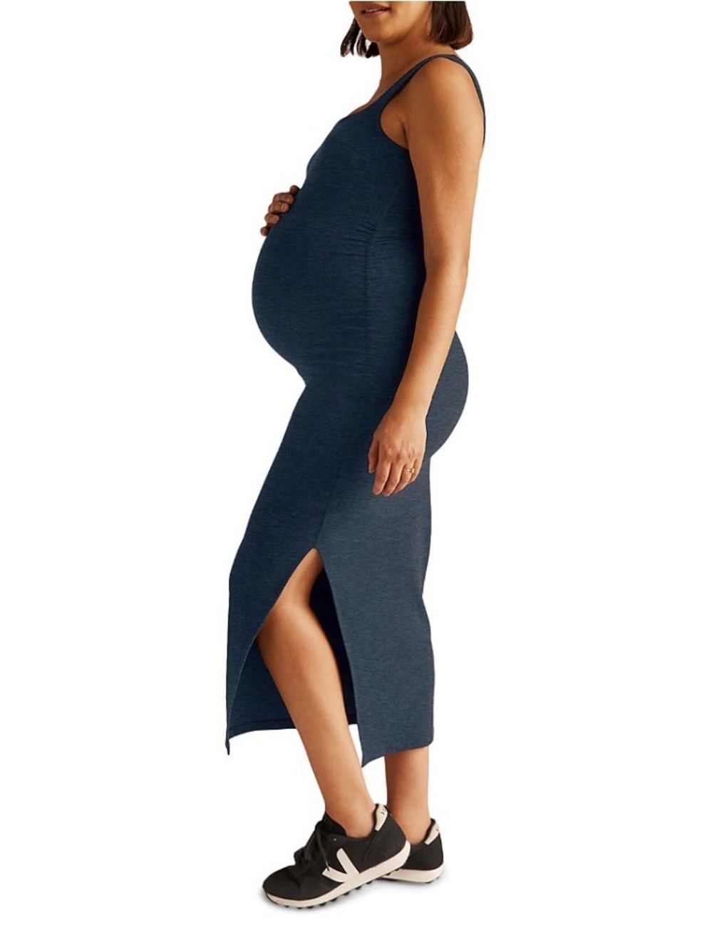 New Beyond yoga Navy Maternity Tank Midi Dress with Side Slit